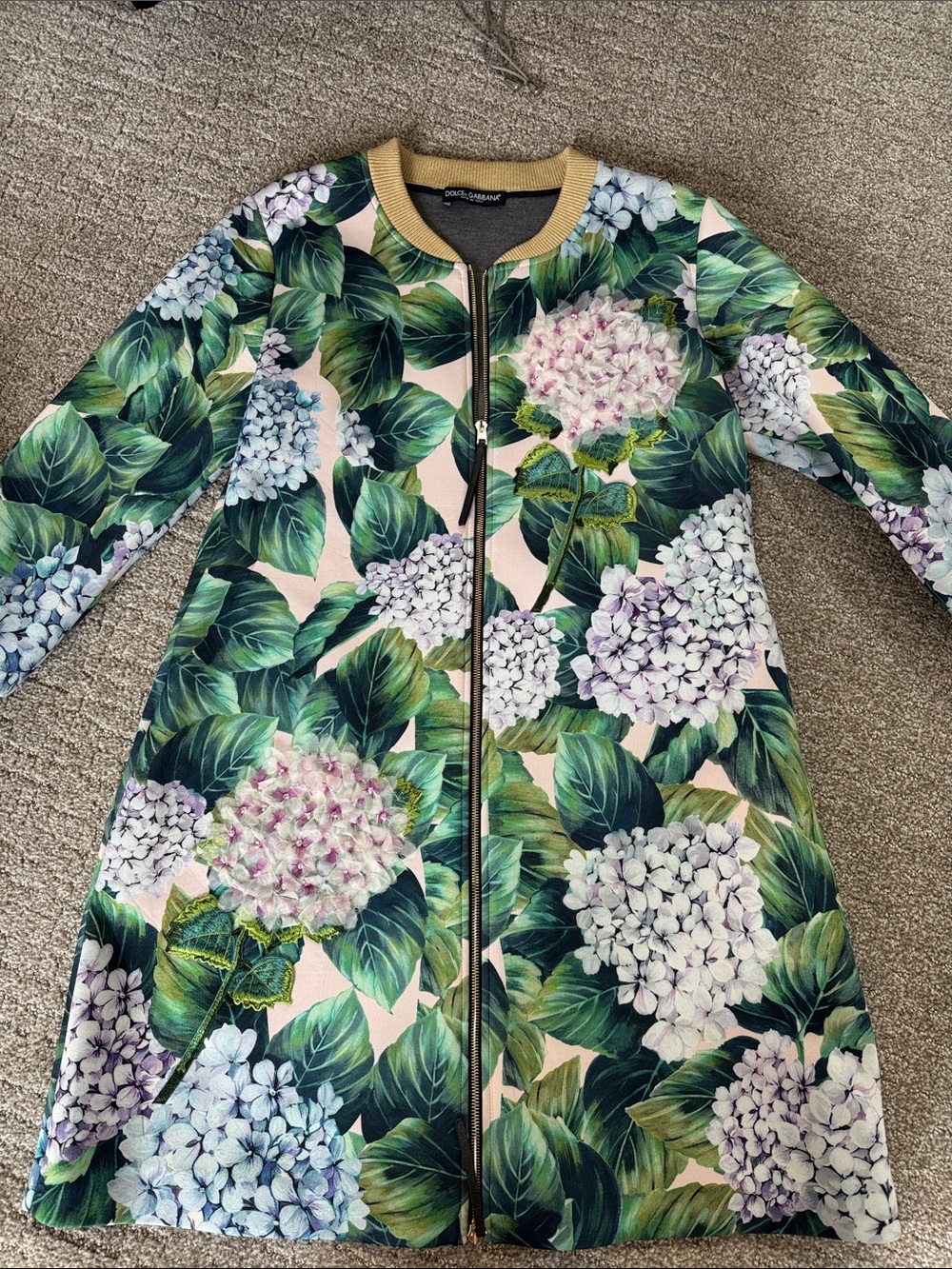 Dolce & Gabbana Pink and Green Hydrangea Print Trench Coat